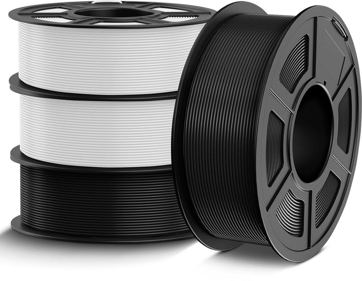 PETG Filament 1,75 mm voor 3D-printer - 4 kg Set Zwart en Wit - Hoge Taaiheid