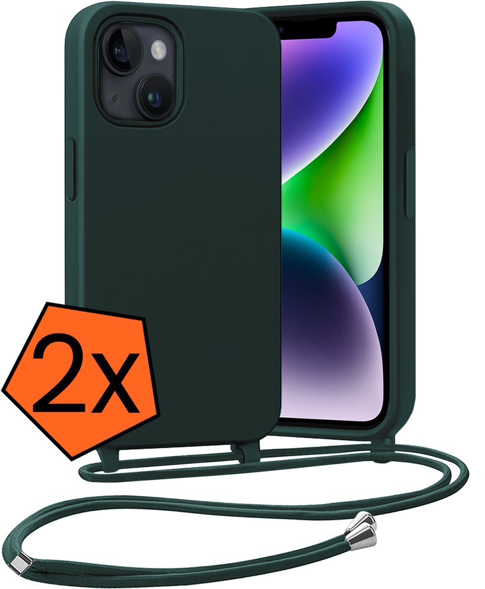 Hoesje Geschikt voor iPhone 13 Mini Hoes Met Telefoonketting - Backcover Geschikt voor iPhone 13 Mini Case Met Koord - Donkergroen - 2 PACK