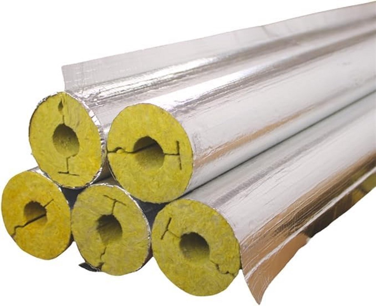 Steenwol Isolatie Buis 22/20 mm - 1m Aluminium Afgewerkt voor Verwarming en Leidingen