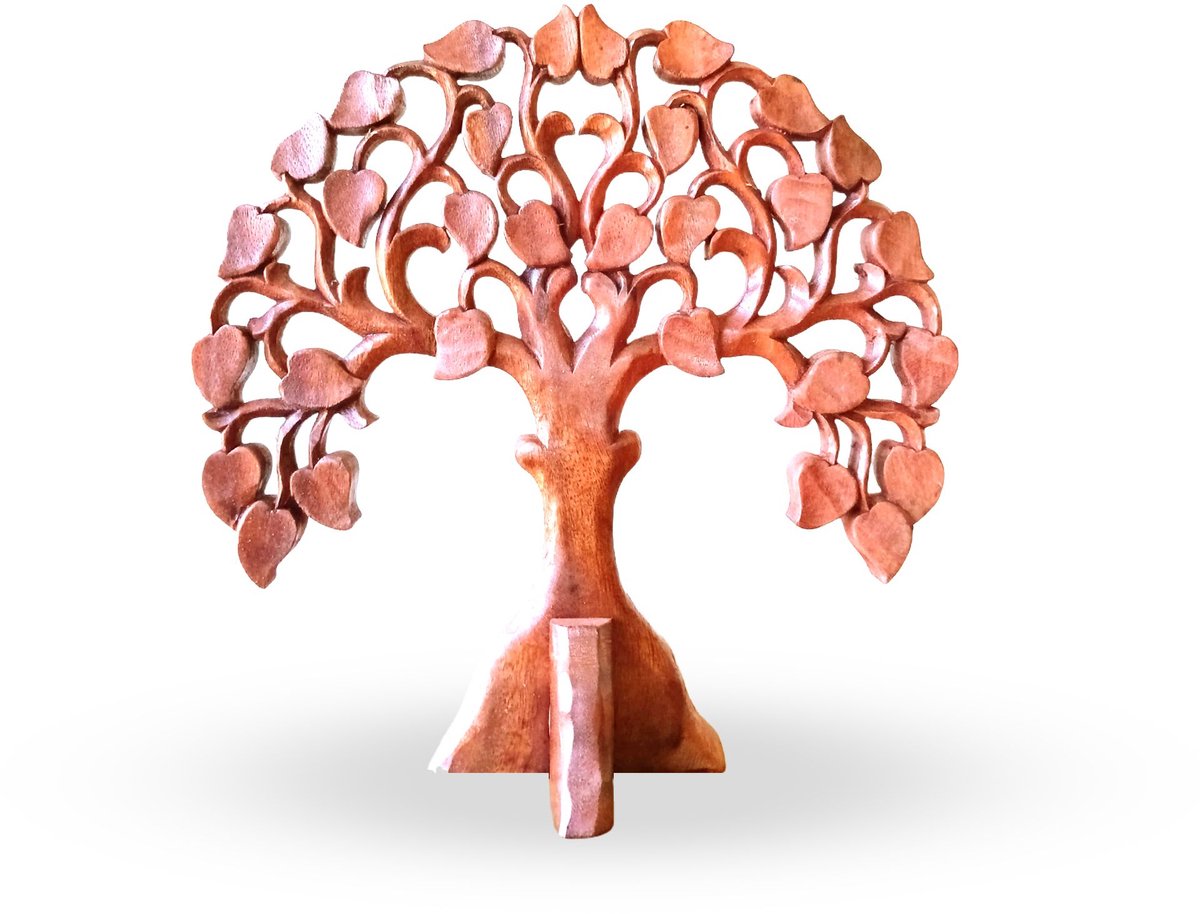 Ancient Wisdom Kandelaar - Multicolor houten kaarsenstandaard 30 cm - Albesia-hout - decoratie - kerkkaarsen - vintage - kaarsenhouder - interieur - sfeerverlichting