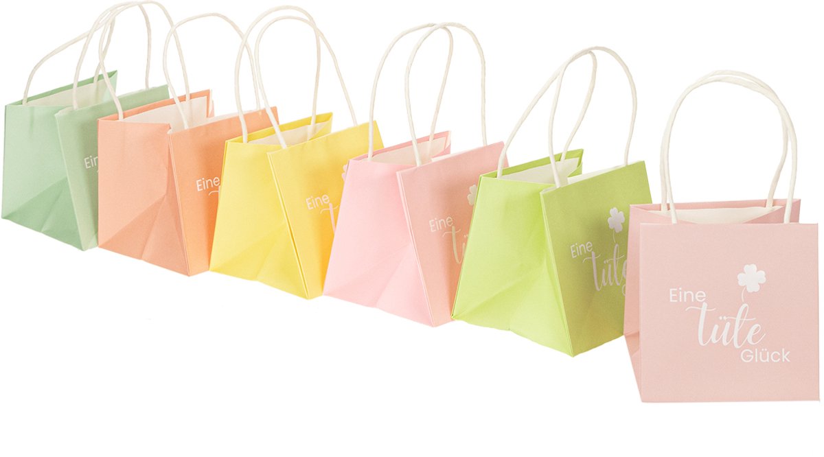 Cadeautasjes met de opdruk "Een tas vol geluk", ideaal voor leuke cade