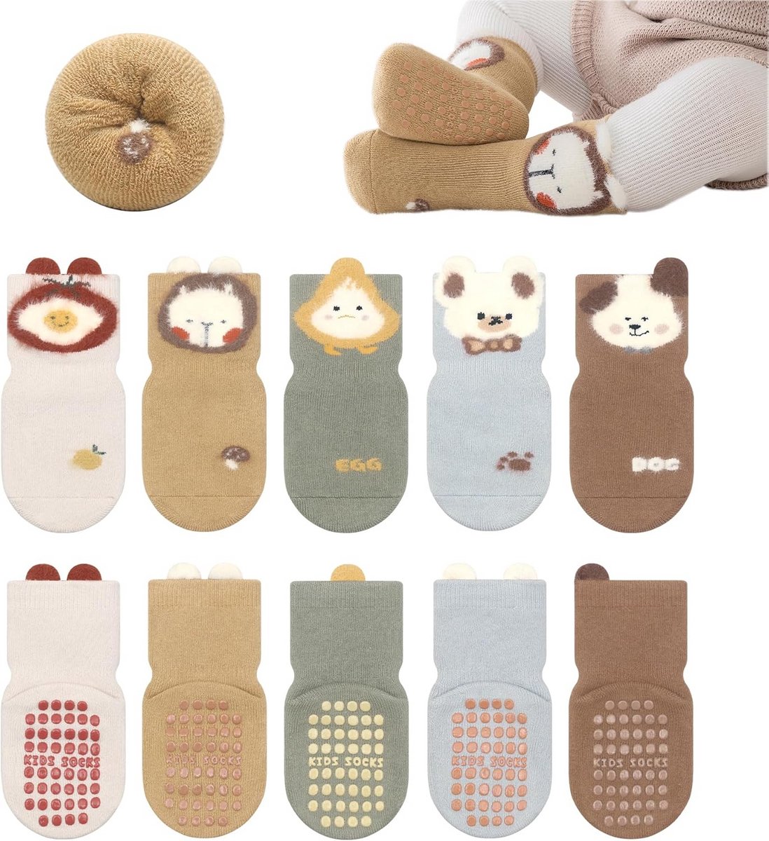 5 Paar Dikke Katoenen Babysokken Antislip - Warme Thermische Sokken voor Jongens en Meisjes