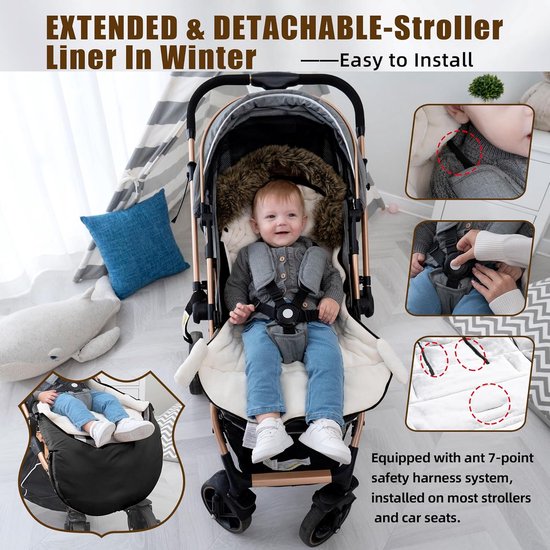 Warm Voetenzak voor Kinderwagen met Zwarte Bontkraag - Universeel — afbeelding 3