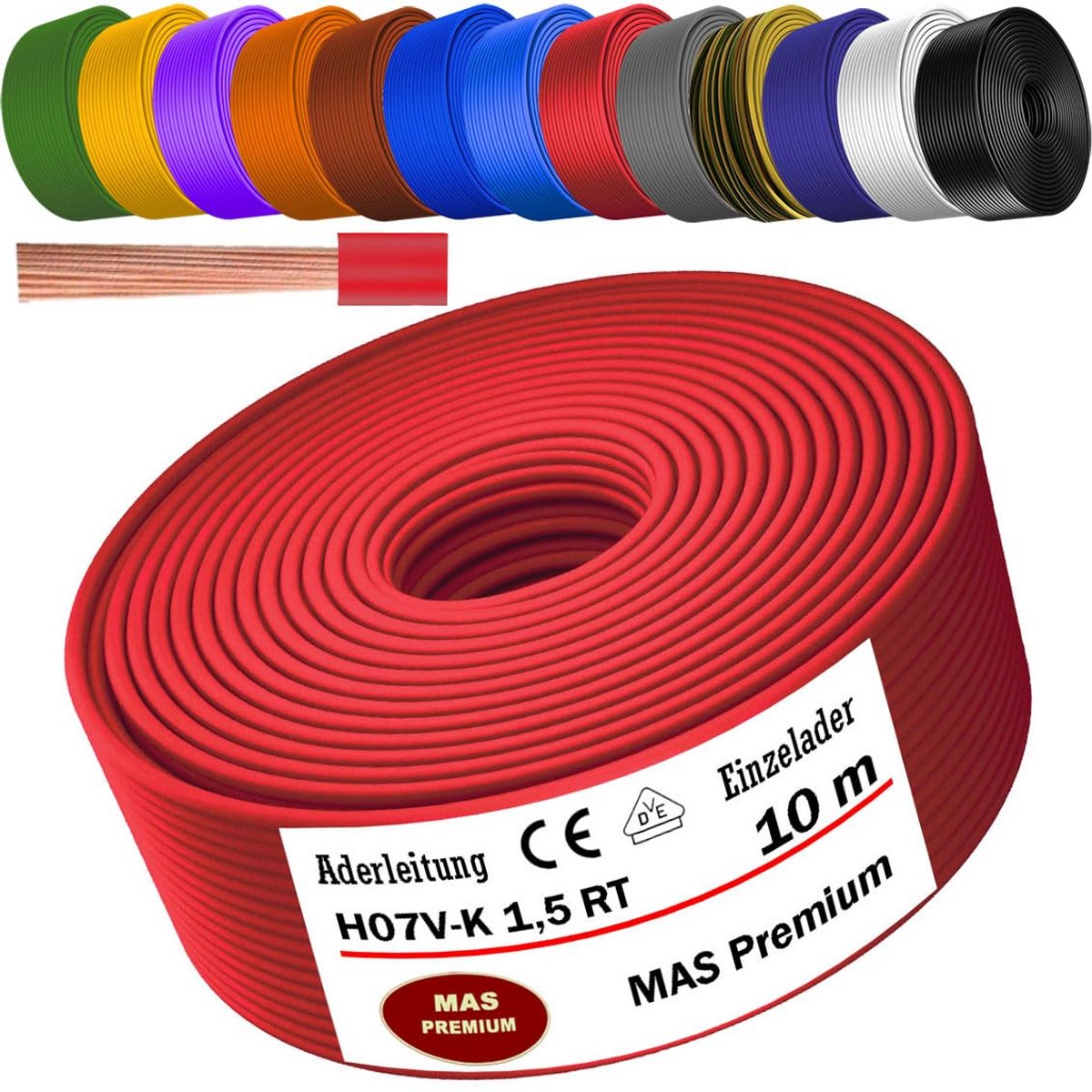 Flexibele Enkelader Kabel H07V-K 1.5mm² - Diverse Kleuren en Lengtes (5 tot 100m)