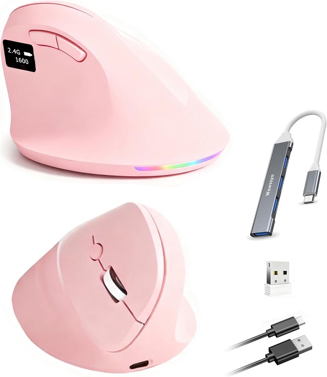 Ergonomische Verticale Draadloze Muis Roze voor Meer Comfort