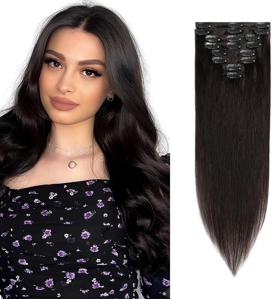 Clip-in Haarverlenging Echt Haar 50 cm Zwart