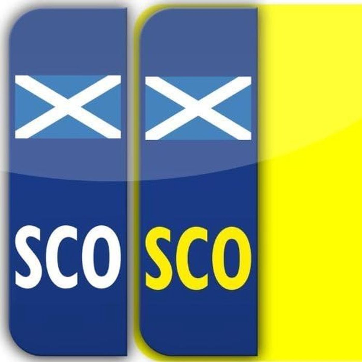 Set van 2 Schotse Kentekenplaat Stickers SCO met Vlag - Gelamineerd Vinyl