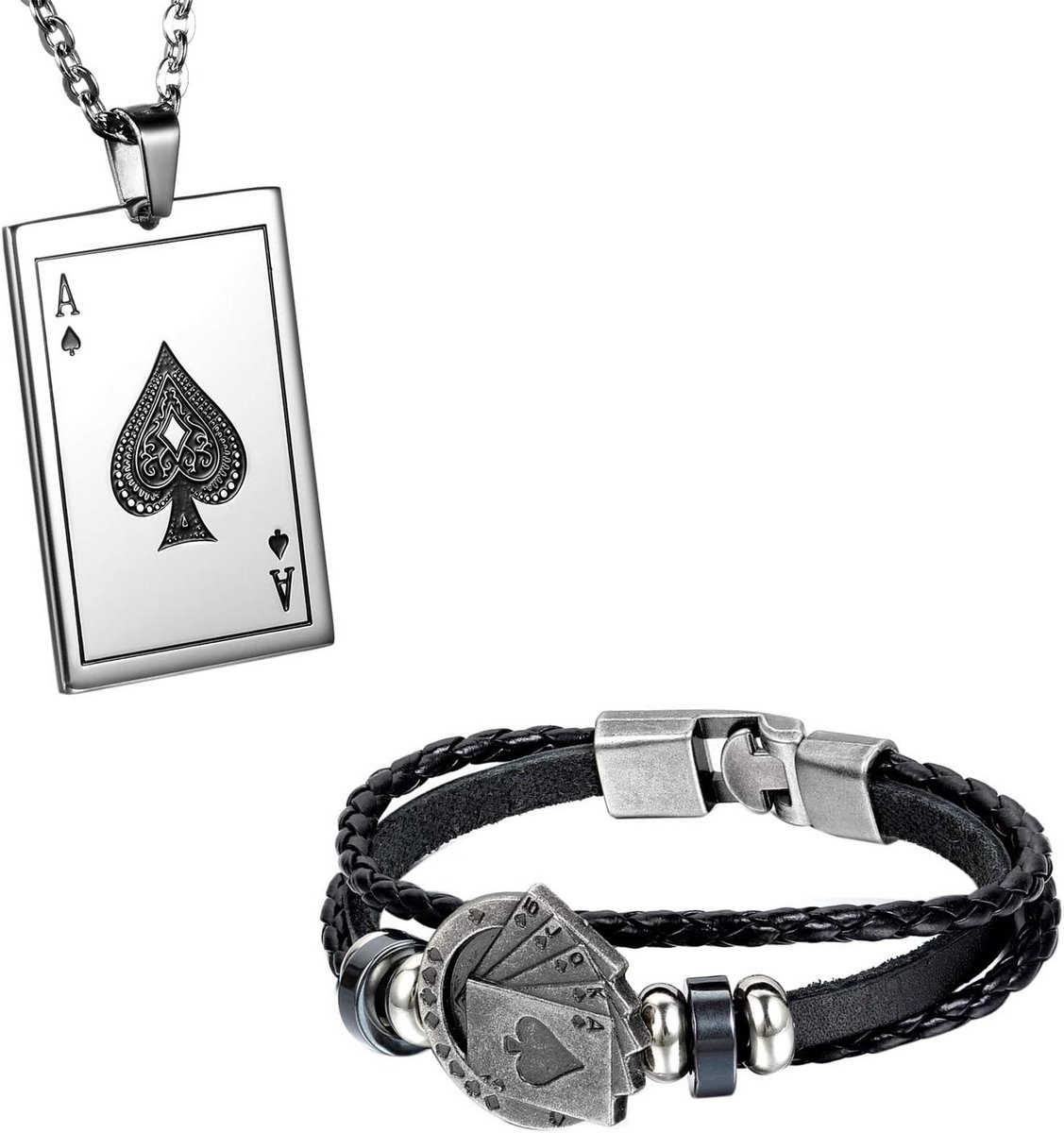 Herenketting en Armband met Speelkaart Hanger