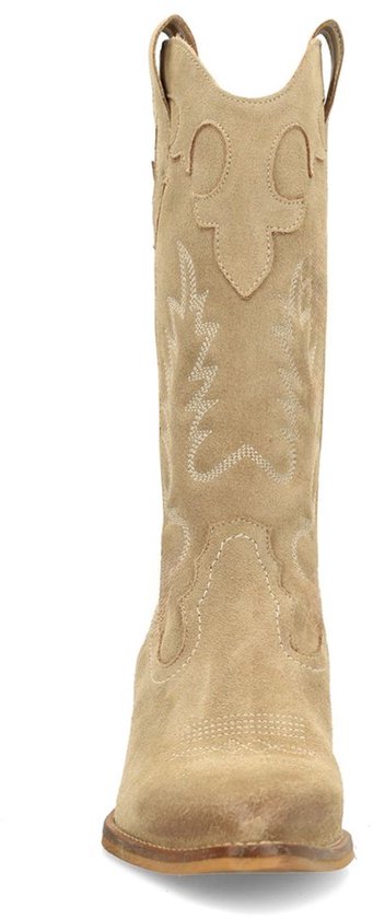 Sacha - Dames - Beige suède cowboylaarzen met sierstiksels - Maat 39