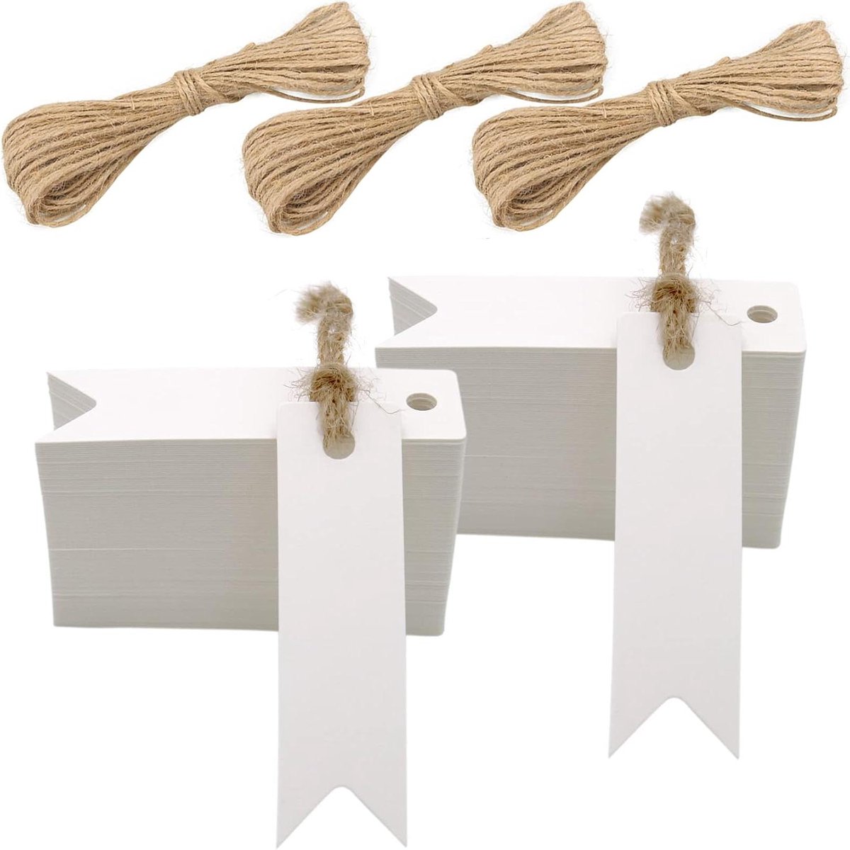 200 stuks Kraftpapier Labels 7 cm * 2 cm - Cadeauhanger Labels Met Jute Koord - Wit - Decoratie - Feest - Verpakking