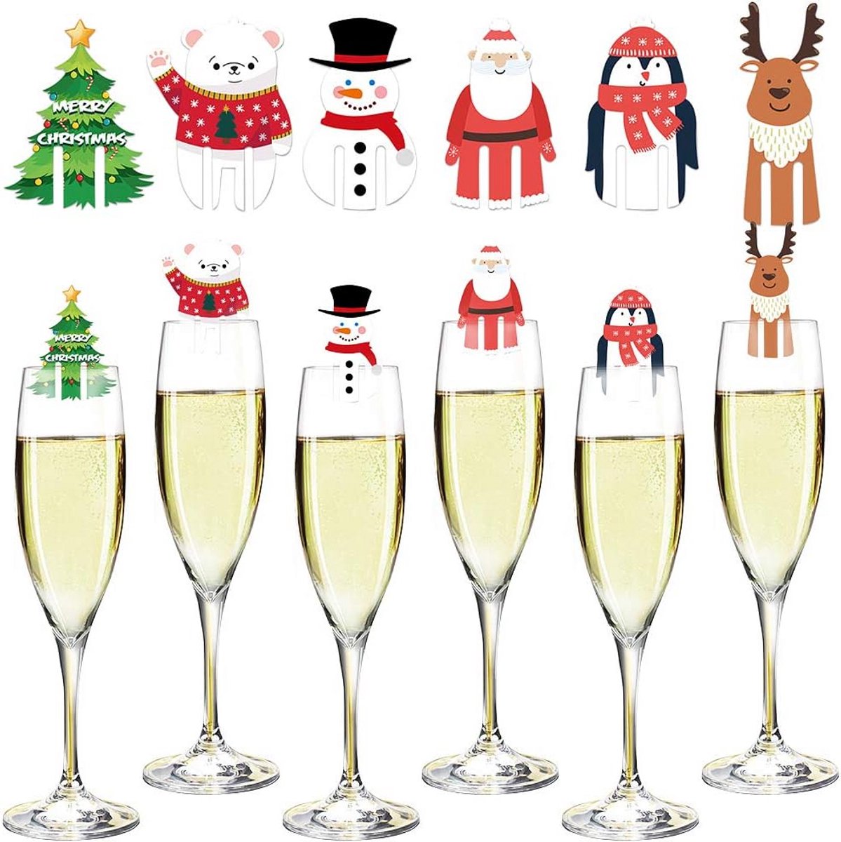 48x Houten Wijnglas Markers Kerst Mok Charm Tags - Drinkmarker Set voor Feestjes