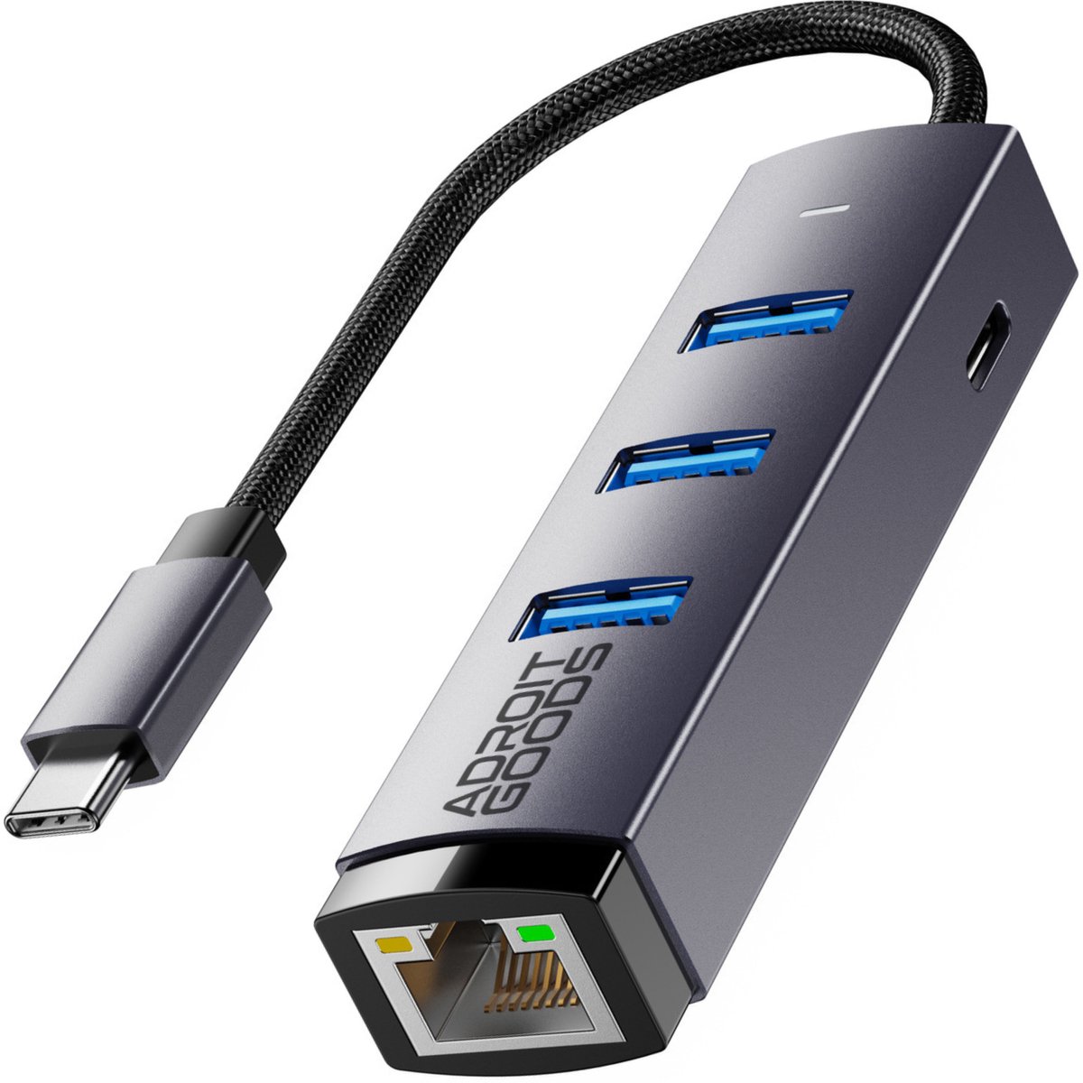 AdroitGoods USB-C Hub met Gigabit Ethernet & 3x USB 3.0 - 1000 Mbps - Snelle LAN-adapter - Aluminium - Stabiel Internet & Data Overdracht