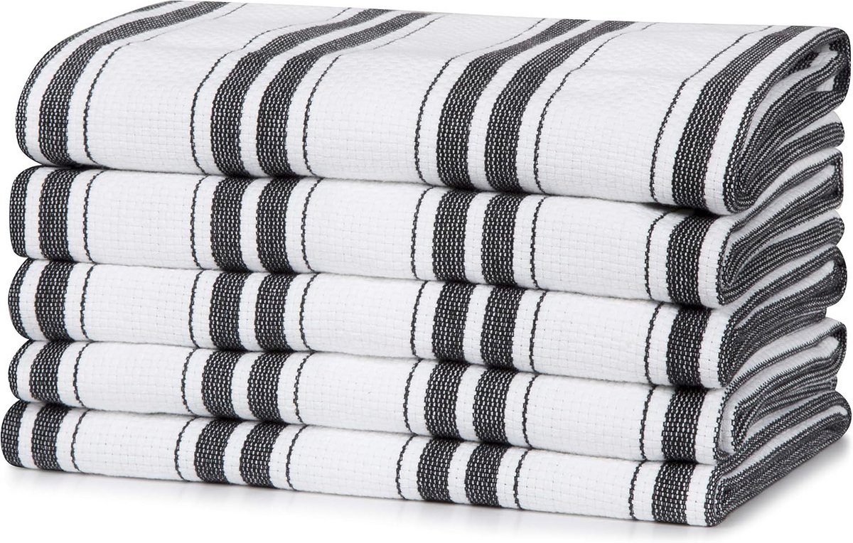 Set van 5 Keukendoeken XXL - 100% Absorberend Katoen - Zwart