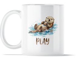 "Aquarel Series" Mok: Play Otter - Vrolijke Waterverf Mok met Spelende Zeeotter - Krachtige Positieve Herinnering Houd het Kind in Uzelf en Geniet Speels van Uw Leven - Dieren Symbool Spel & Genieten - Mooi Spiritueel Natuur Valentijnscadeau