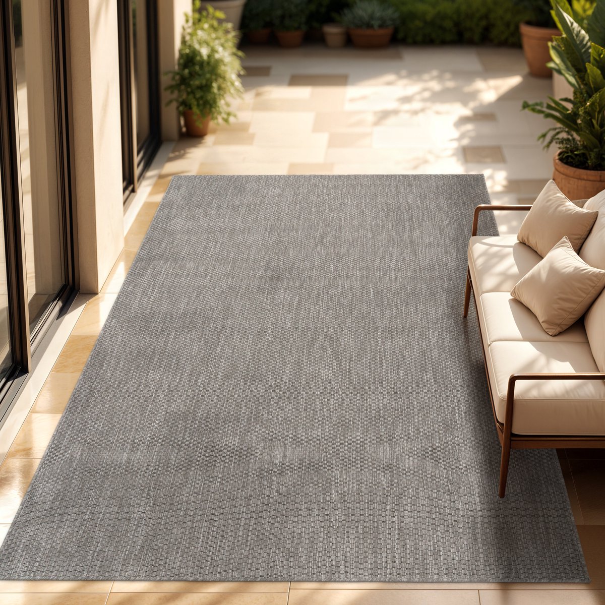 Paco Home In-& Outdoor Balkon Terras Keukenvloerkleed Eenkleurig Gemêleerd Patroon 160x220 cm