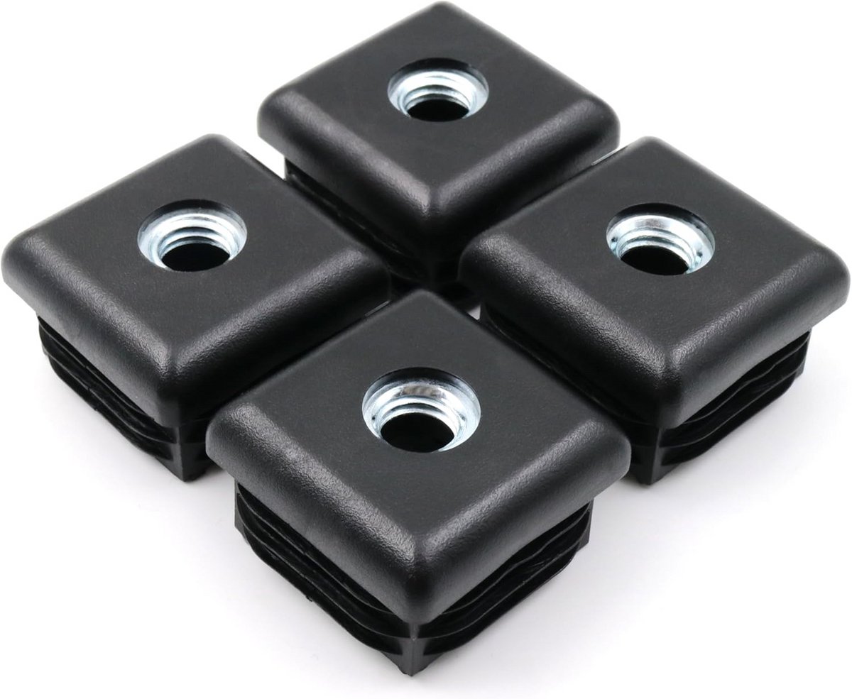 4x Vierkante Buisdoppen 40x40mm Met M10 Schroefdraad voor Metalen en Kunststof Buizen