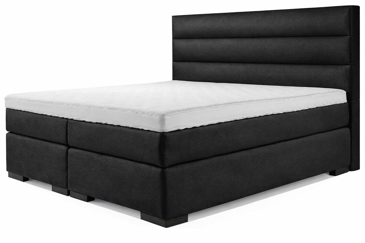 Boxspring Zen - 120x190 - Incl. 3 balken horizontaal hoofdbord - Gitzwart lederlook