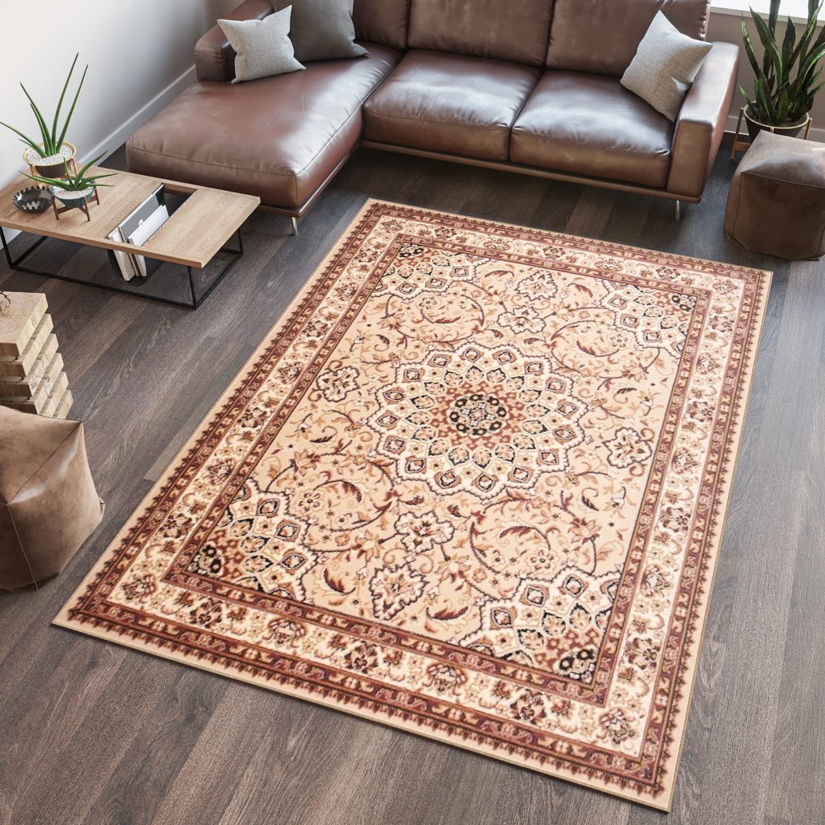 Tapiso Atlas PP Vloerkleed Beige Woonkamer Gebloemd Tapijt Maat- 90x150