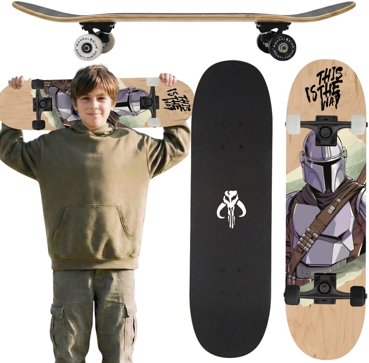 Mandalorian Houten skateboard voor jongeren 79 cm groot antislipdeck stabiel tot 100 kg Veelkleurig Star Wars