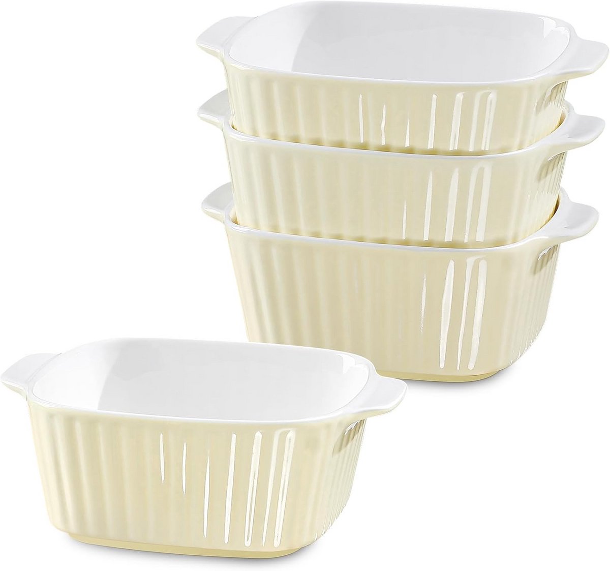 Set van 4 Kleine Vierkante Keramische Bakvormen (400ml) - Geschikt voor heteluchtfriteuse