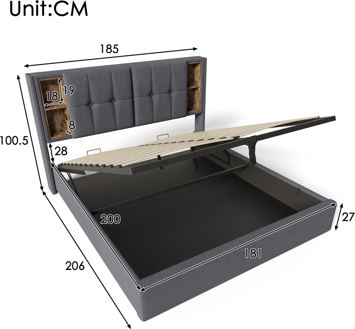 REDOM Opbergbed 185x206 cm met Hydraulisch Liftsysteem - afbeelding 3