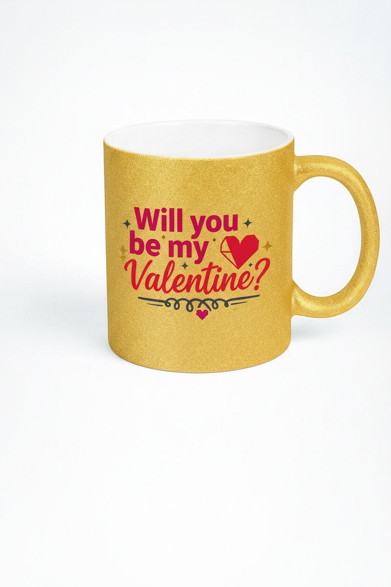 Valentijn Mok Glitter Goud - 'Will you be my Valentine?' Liefde Cadeau