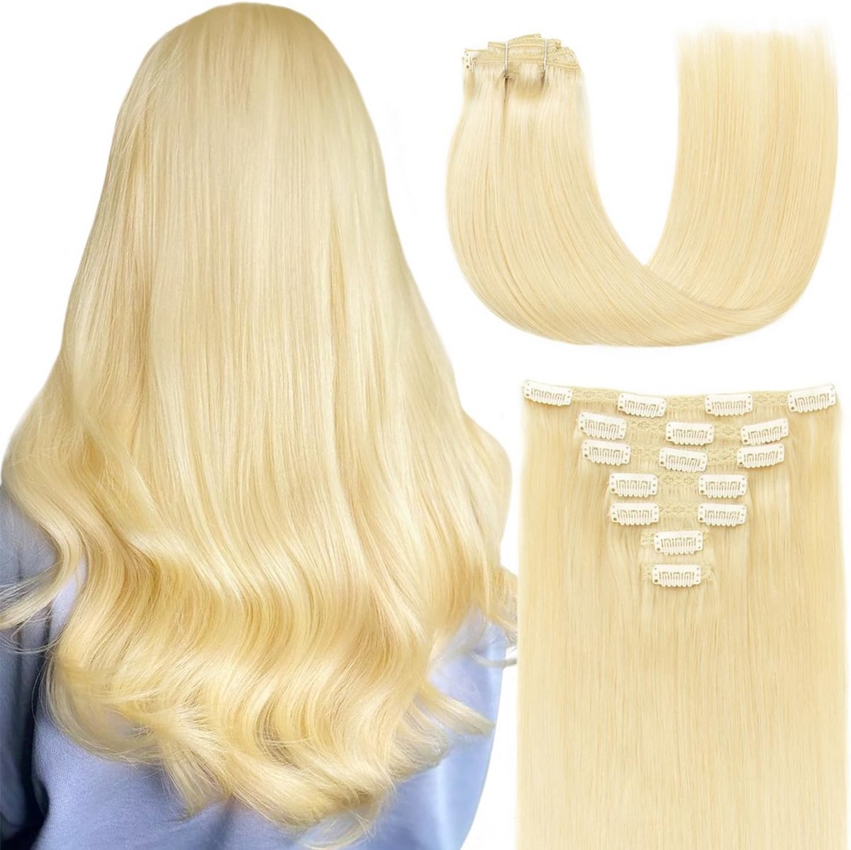 Echte Haar Clip-in Extensions 30 cm Dubbel Gestikt Onzichtbaar Recht