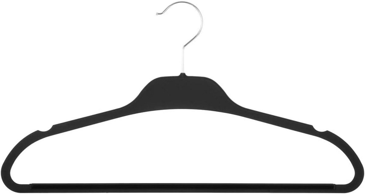 5 Stuks Zwarte Antislip Kleerhangers Met Soft-Touch Coating - Dun Profiel