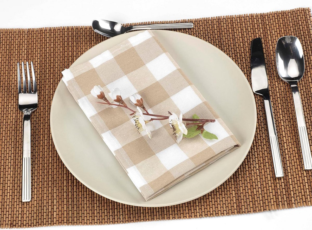 Set van 12 Stoffen Servetten Vichy-Ruit Geruit Wasbaar Kwaliteit Textiel XL