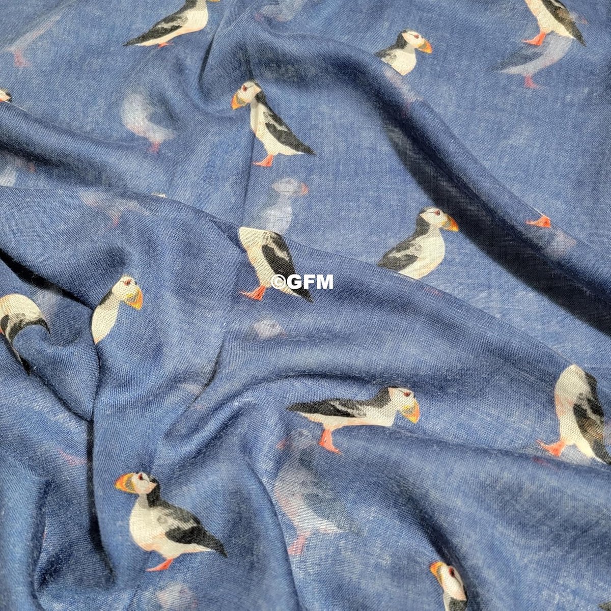 Grote Blauwe Sjaal met Puffin Print - Polyester Strand- of Reissjaal