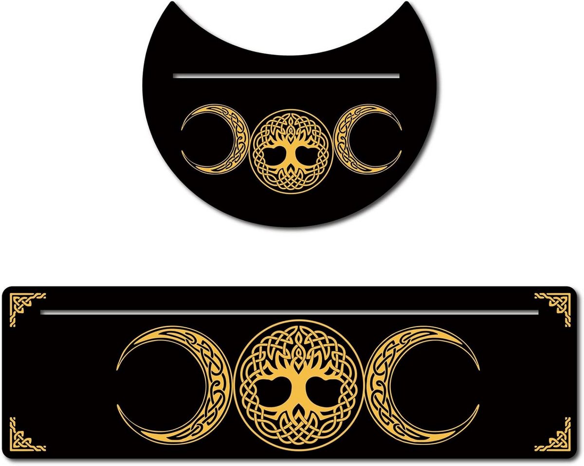 Houten Tarot Kaartenstandaard Set (2 Stuks) - Maan & Rechthoek - Voor Waarzeggerij en Altaar Decoratie