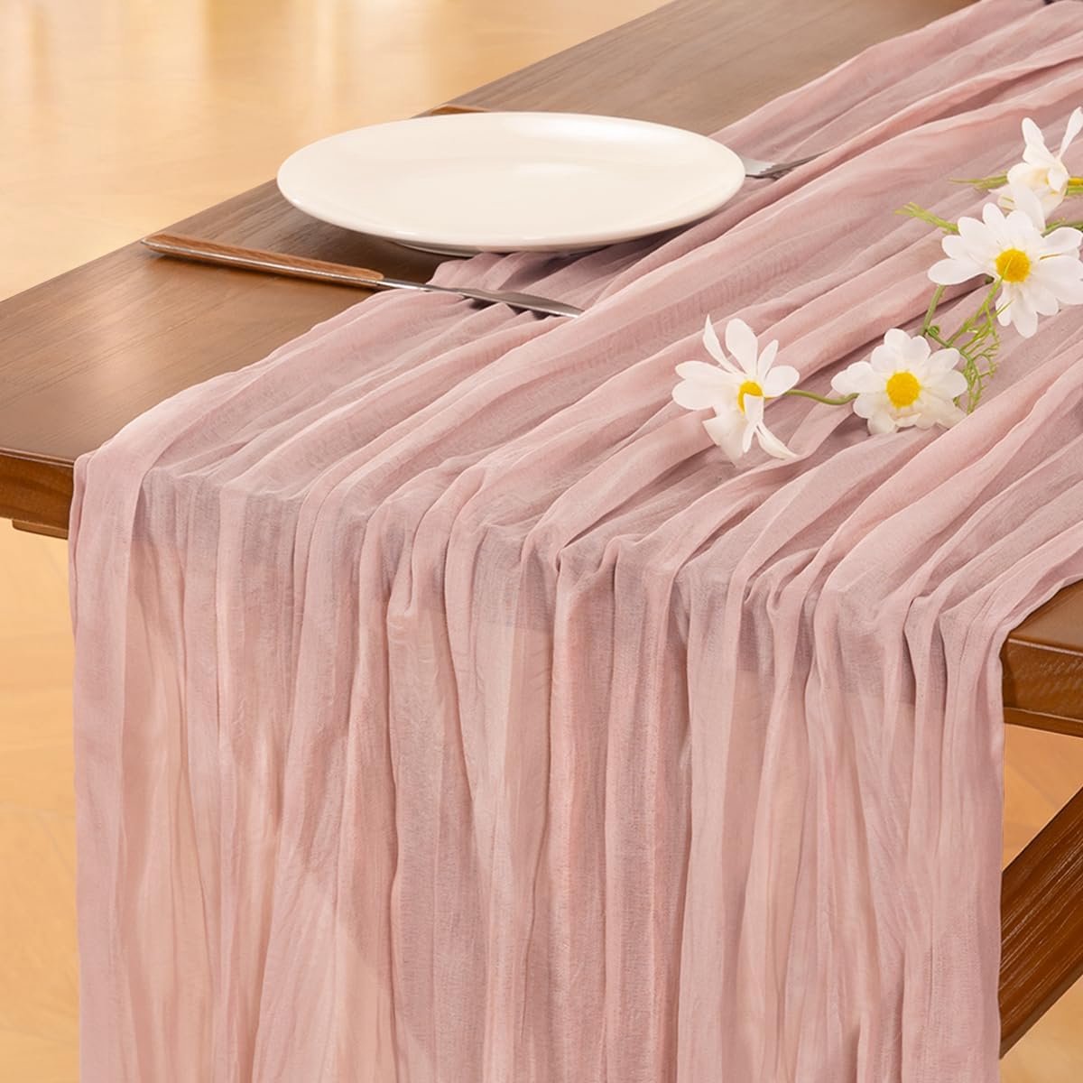 Boho Rustieke Gaas Tafelloper voor Bruiloft en Feestdecoratie