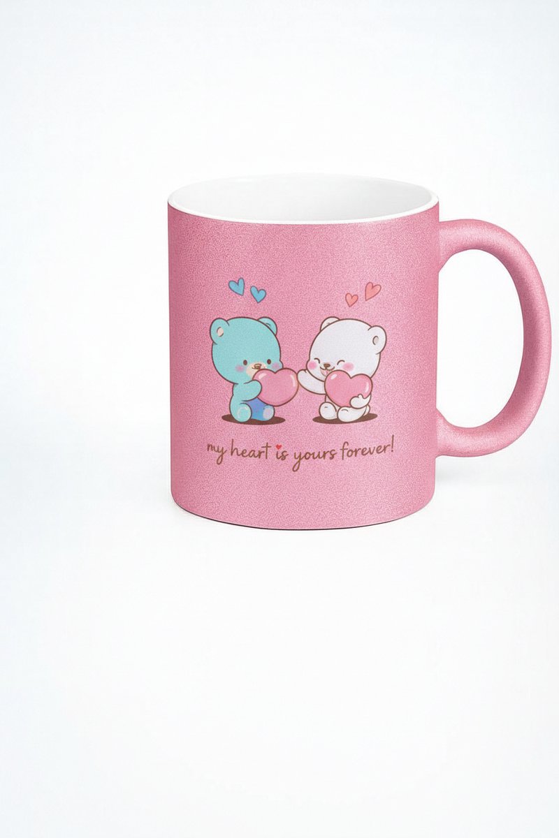 Valentijn Mok Roze met Lieve Beren 'My Heart Is Yours Forever!' - Romantisch Cadeau