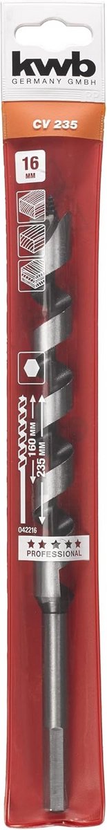 Houtboor met Zeskantschacht Ø 16,0 mm Lengte 235 mm Nauwkeurig Geslepen