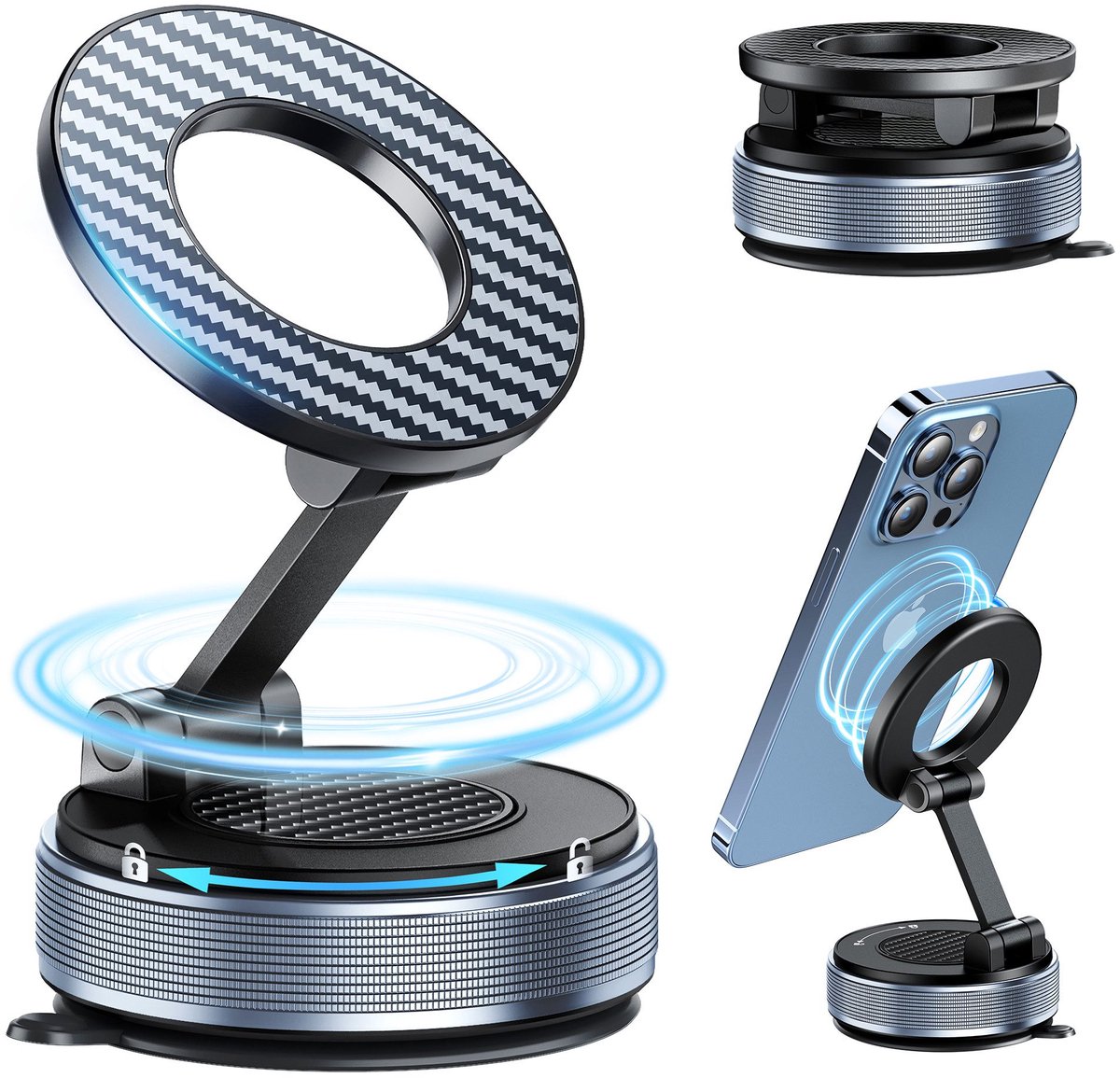 IBETTERTEC - Smartphonehouder Auto - Magnetische Vacuüm Telefoonhouder - 360° Verstelbaar - Geschikt voor iPhone 17 Pro Max 16 15 14 13 12