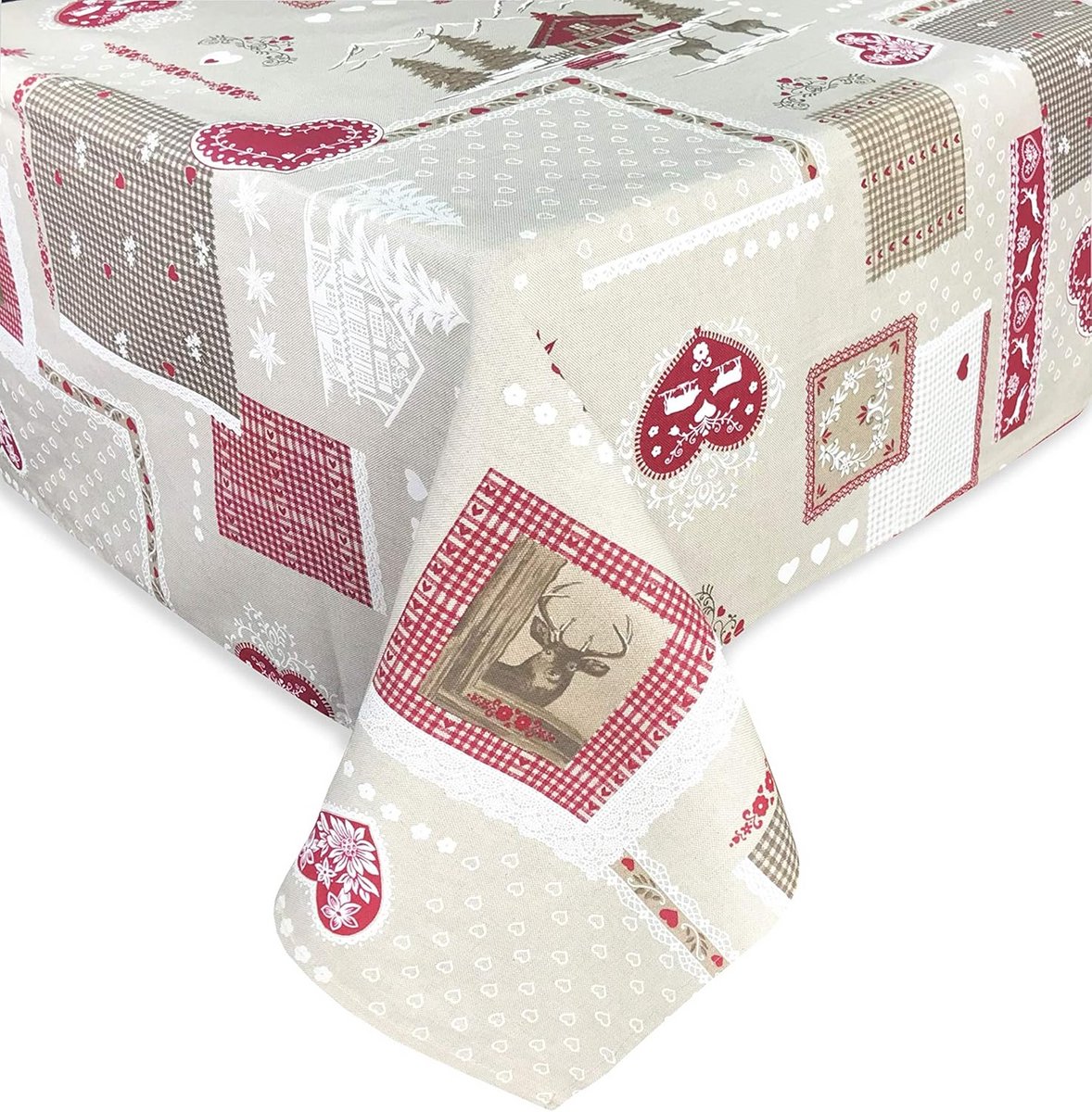 Rond Katoenen Tafelkleed Wit Met Tiroler Hart Patroon - 140x140 cm