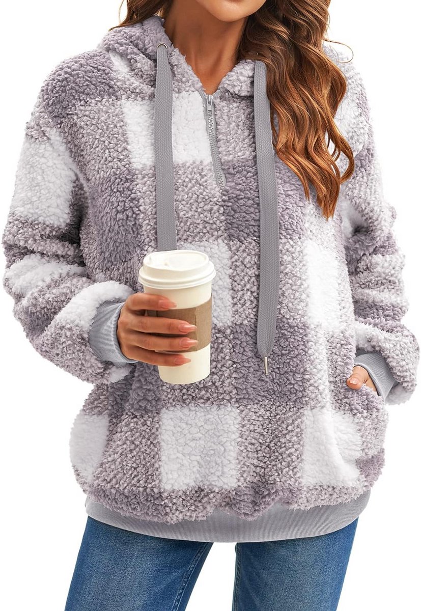 Extra Grote Sherpa Trui met Capuchon en Zakken Fleece Winter College Trui