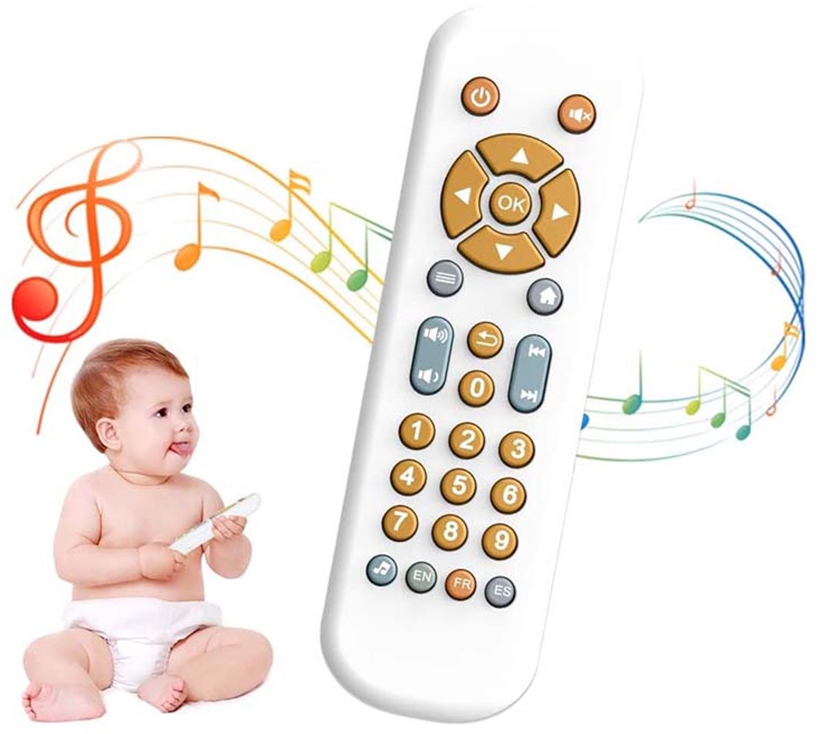 Baby Afstandsbediening Speelgoed - Met Licht, Geluid & 3 Talen (EN/FR/ES) - Educatief Ontwikkelingsspeelgoed voor Baby‘s vanaf 6 Maanden (Wit)