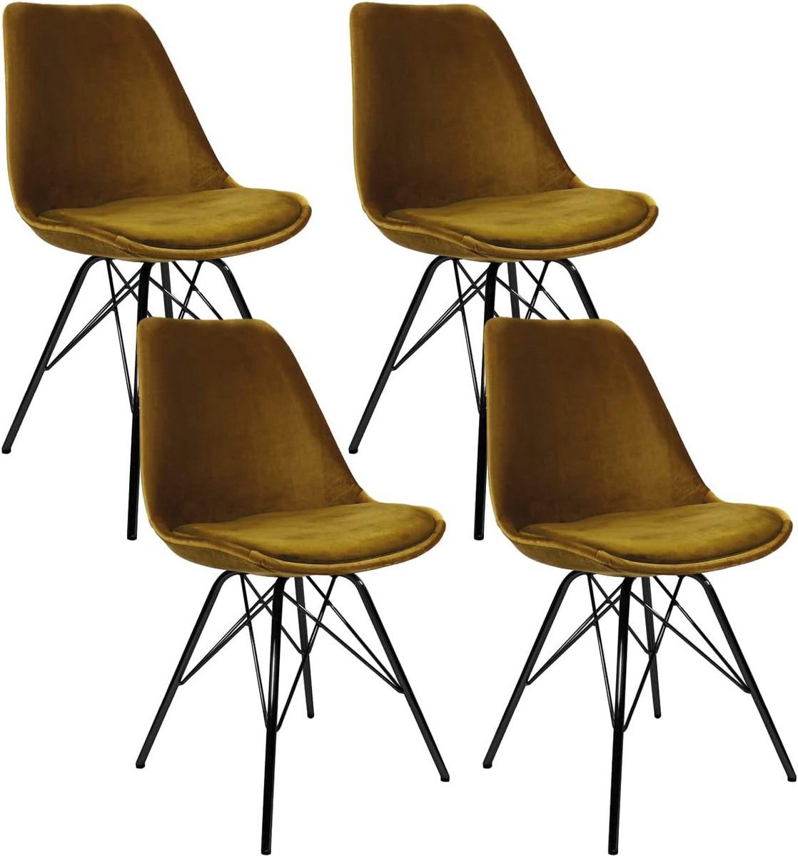 Set van 4 Eetkamerstoelen Velvet - Goudkleurige Poten - Moderne Kuipstoel