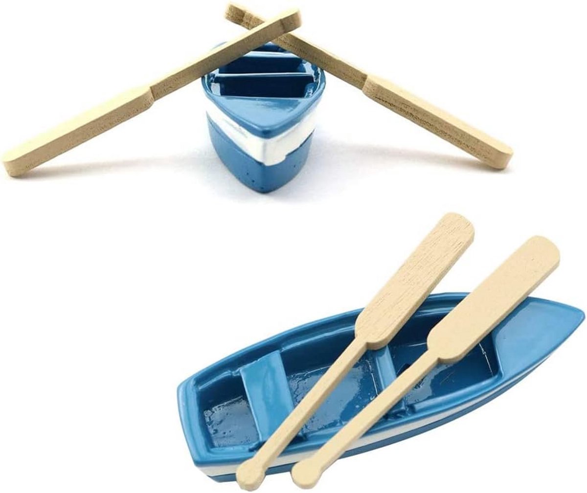 Set van 2 Miniatuur Blauwe Roeiboten - Hars Model voor Taartdecoratie en Diorama