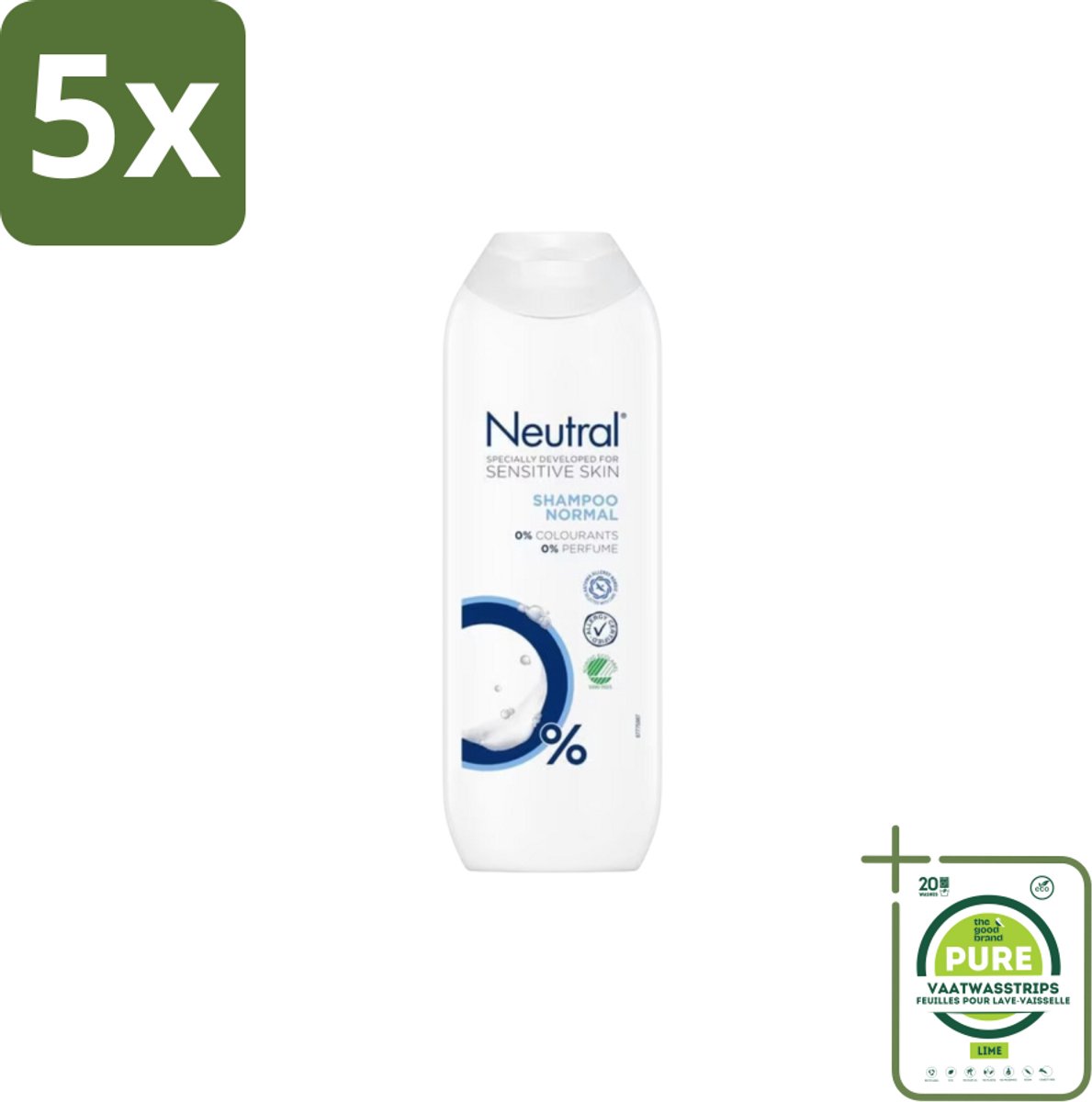 5 x Neutral – Shampoo – Normaal Haar – 250 ml - Grootverpakking - Gevoelige Hoofdhuid - Normaal Haar - Milde Shampoo - 0% Parfum - 0% Kleurstoffen