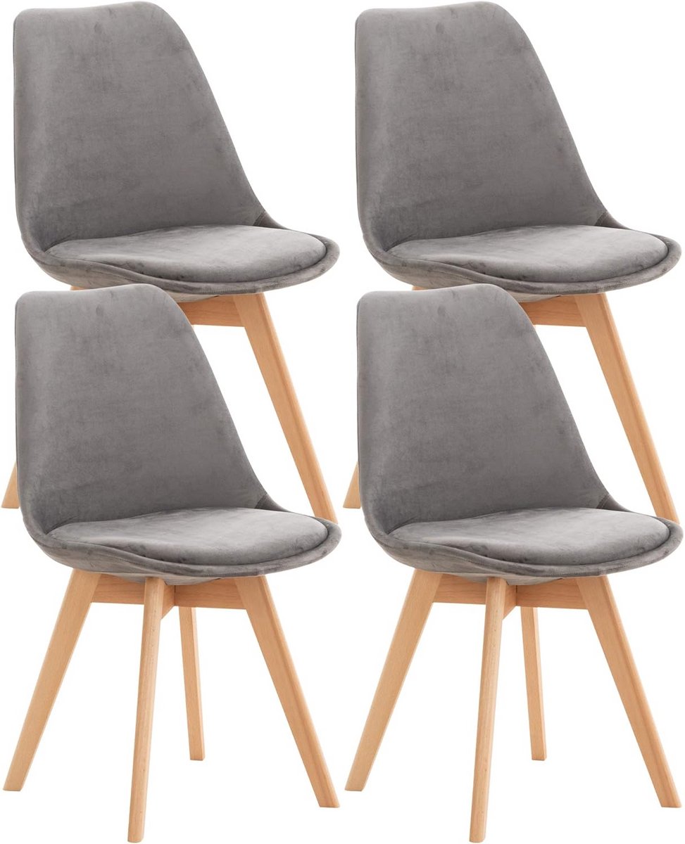 Set van 4 Eetkamerstoelen Grijs Fluweel - Comfortabele Moderne Zitmeubelen