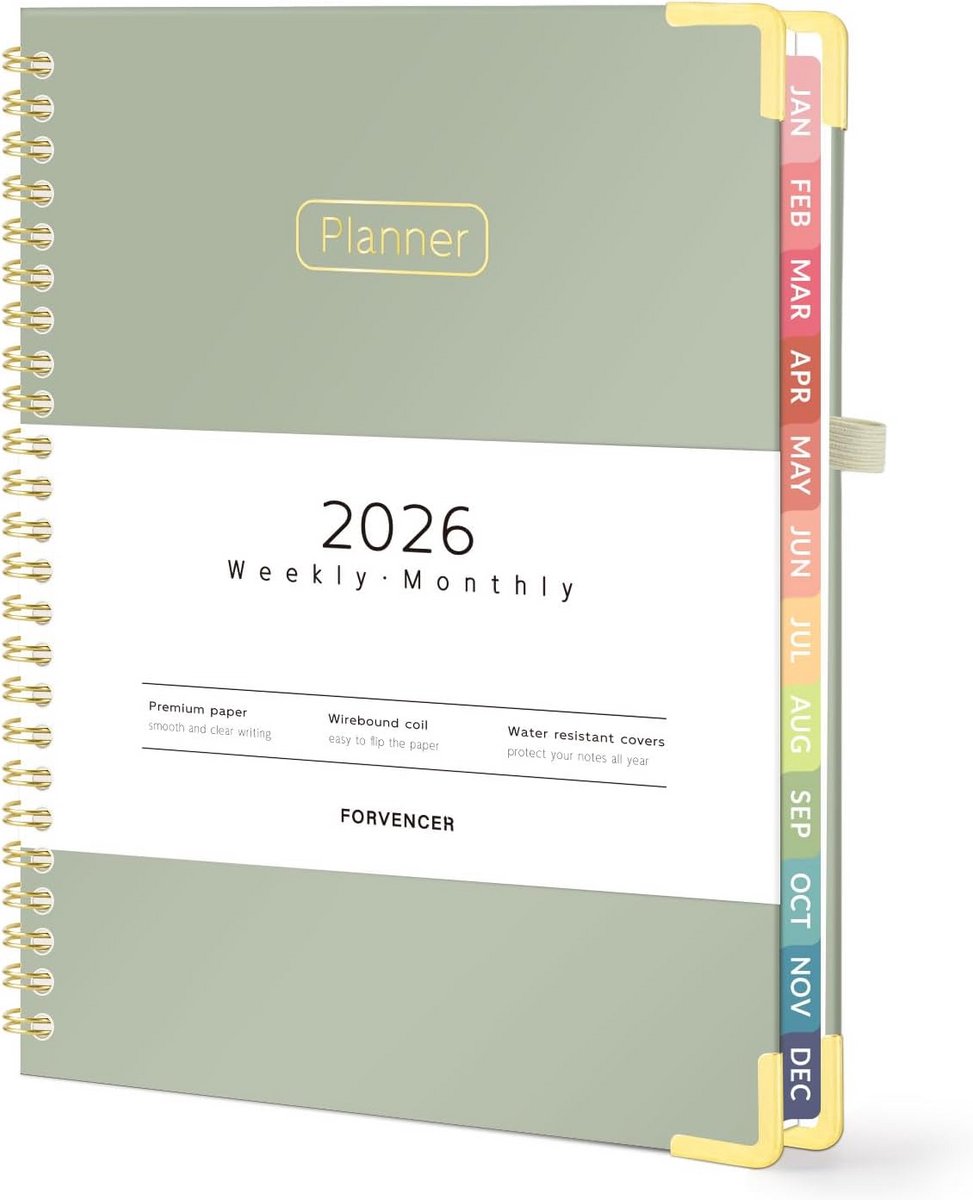 Week- en Maandplanner 2025 Hardcover met Tabbladen | Spiraalkalender Dagelijkse Organizer A5