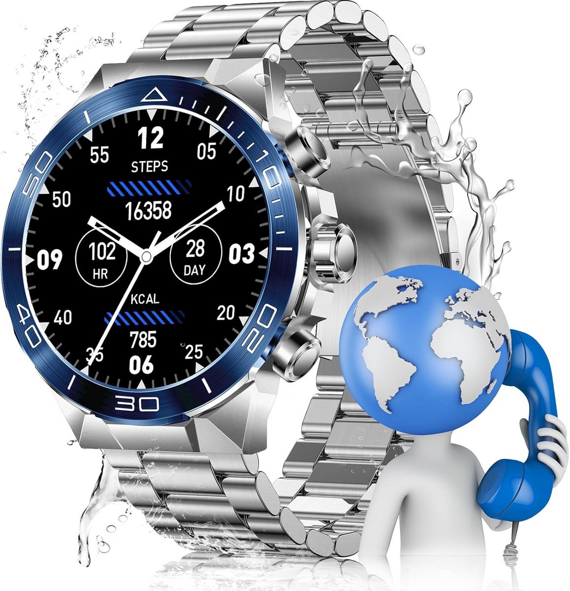 Heren Smartwatch Rond Militaire Stijl met AMOLED Display en Hartslagmeter
