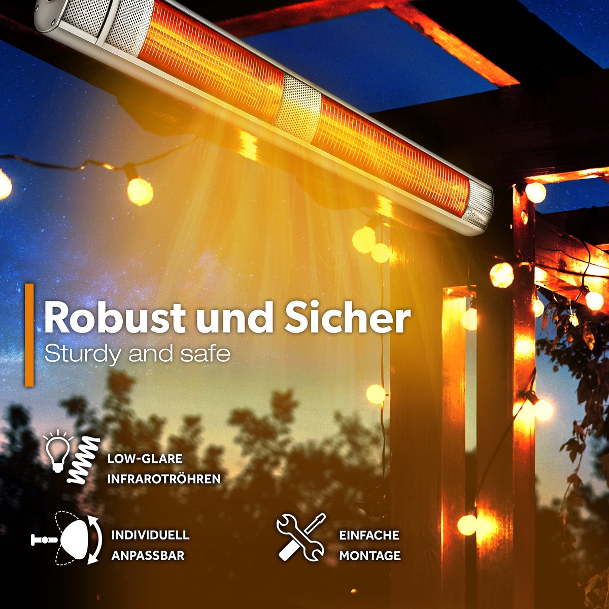 TRESKO infrarood verwarming, 3000 W, met afstandsbediening, elektrisch, voor op het terras, met 3 warmtestanden, terrasverwarming voor binnen en buiten, infrarode wandverwarming, verwarming voor de – foto 3