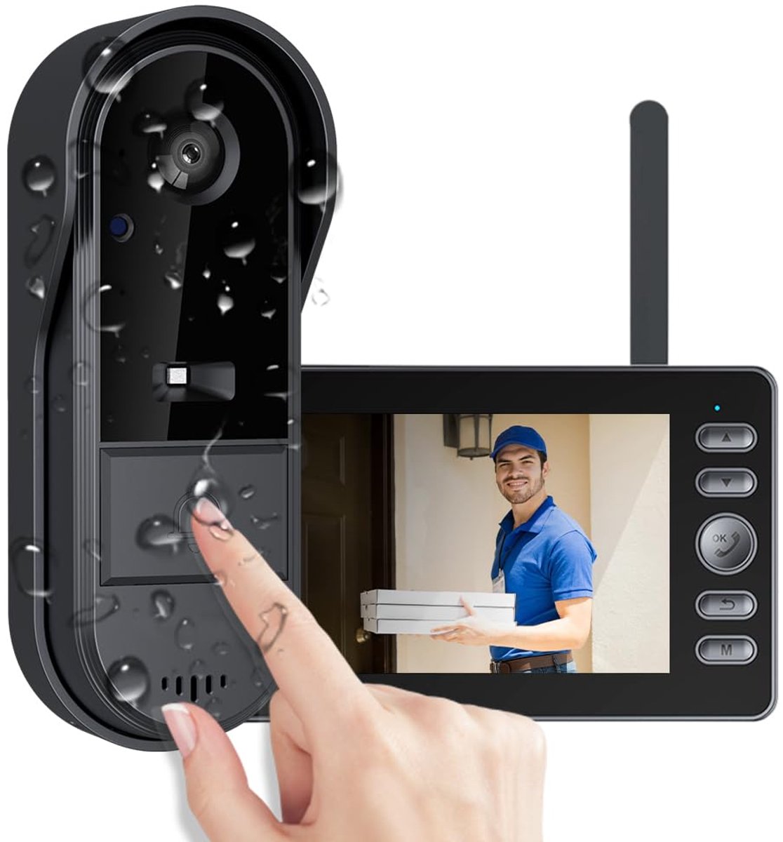 Ynkkvre - Video Deurbel – Slimme Deurbel – Deurbel met Scherm – 4,3-inch IPS – Draadloos – Geen wifi nodig – IP65 – Nachtzicht