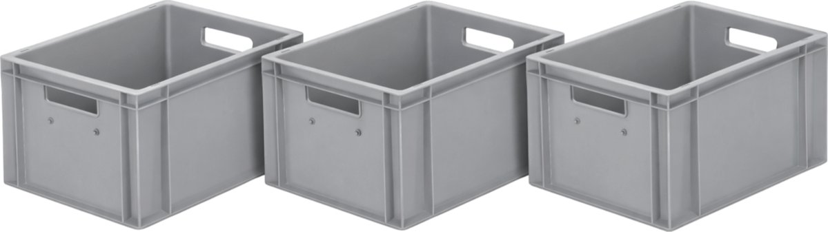 Euronorm stapelbak - Set van 3 - Magazijnbak - 395x295x230 mm - Grijs