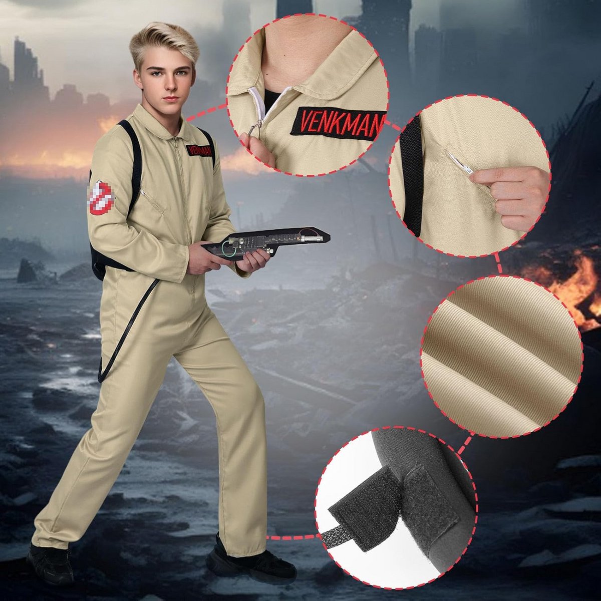 Herencostuum Jumpsuit met Opblaasbare Proton Pack Rugzak