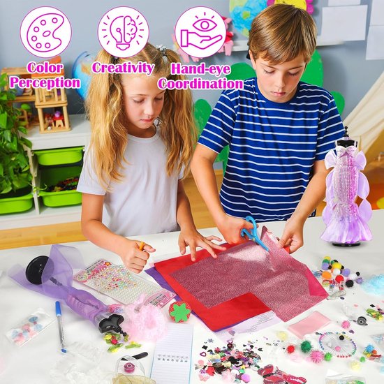 Knutselset Jurkontwerp voor Kinderen met Paspop en Naaibenodigdheden van Merkloos — afbeelding 3