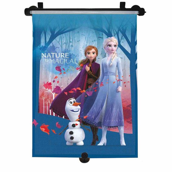 KauFmann - Autozonnescherm - Disney Frozen II rolgordijn blauw 33x56 cm polyester - zonwering - autoruit - kind - autoaccessoire - zonnescherm